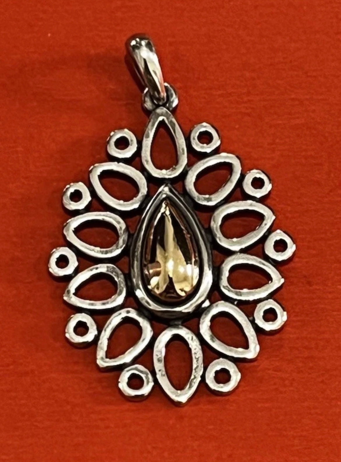 Preowned James Avery Retired 14k Gold & Sterling Silver Open Lattice Pendant