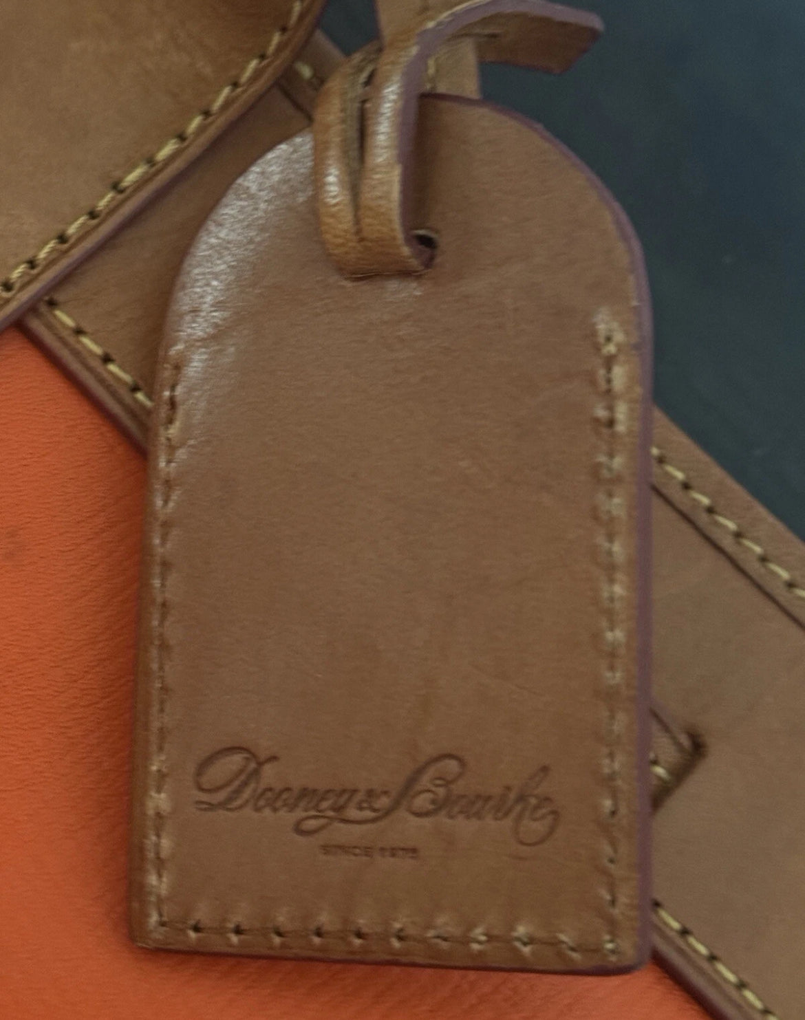 Preowned VINTAGE Dooney & Bourke Tote Bag Purse Saffiano Tassel Orange w/ Brown Trim