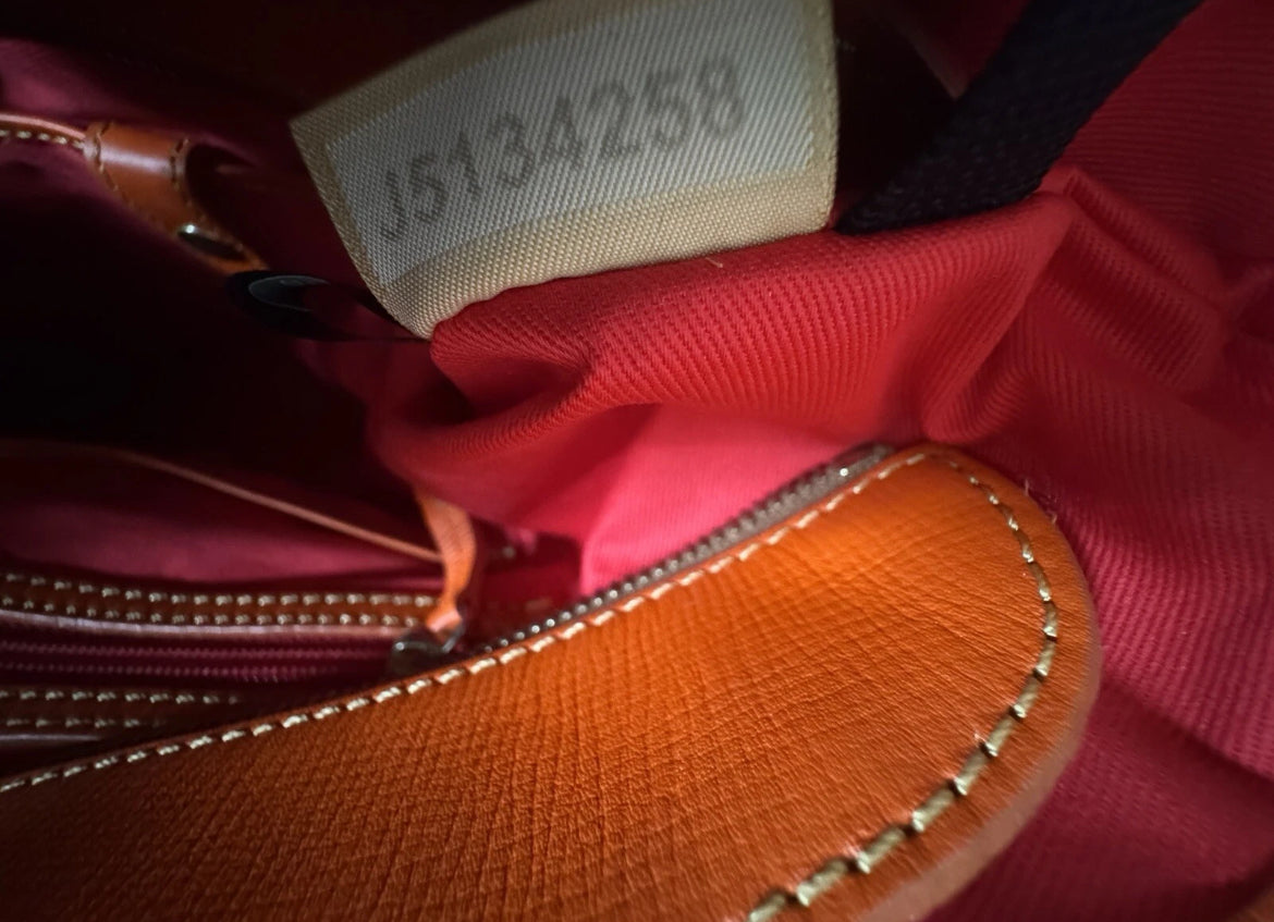 Preowned VINTAGE Dooney & Bourke Tote Bag Purse Saffiano Tassel Orange w/ Brown Trim