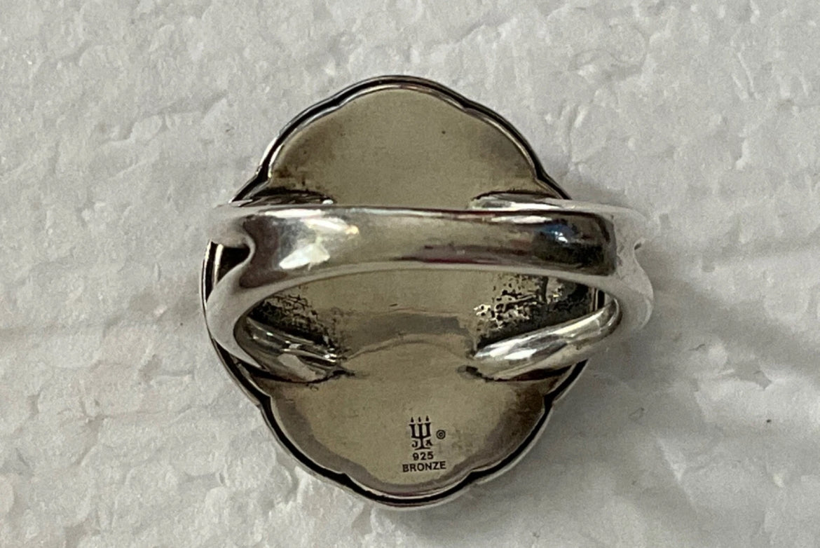 Preowned James Avery Retired Silver and Bronze Blue Stone Heirloom Ring Size 9
