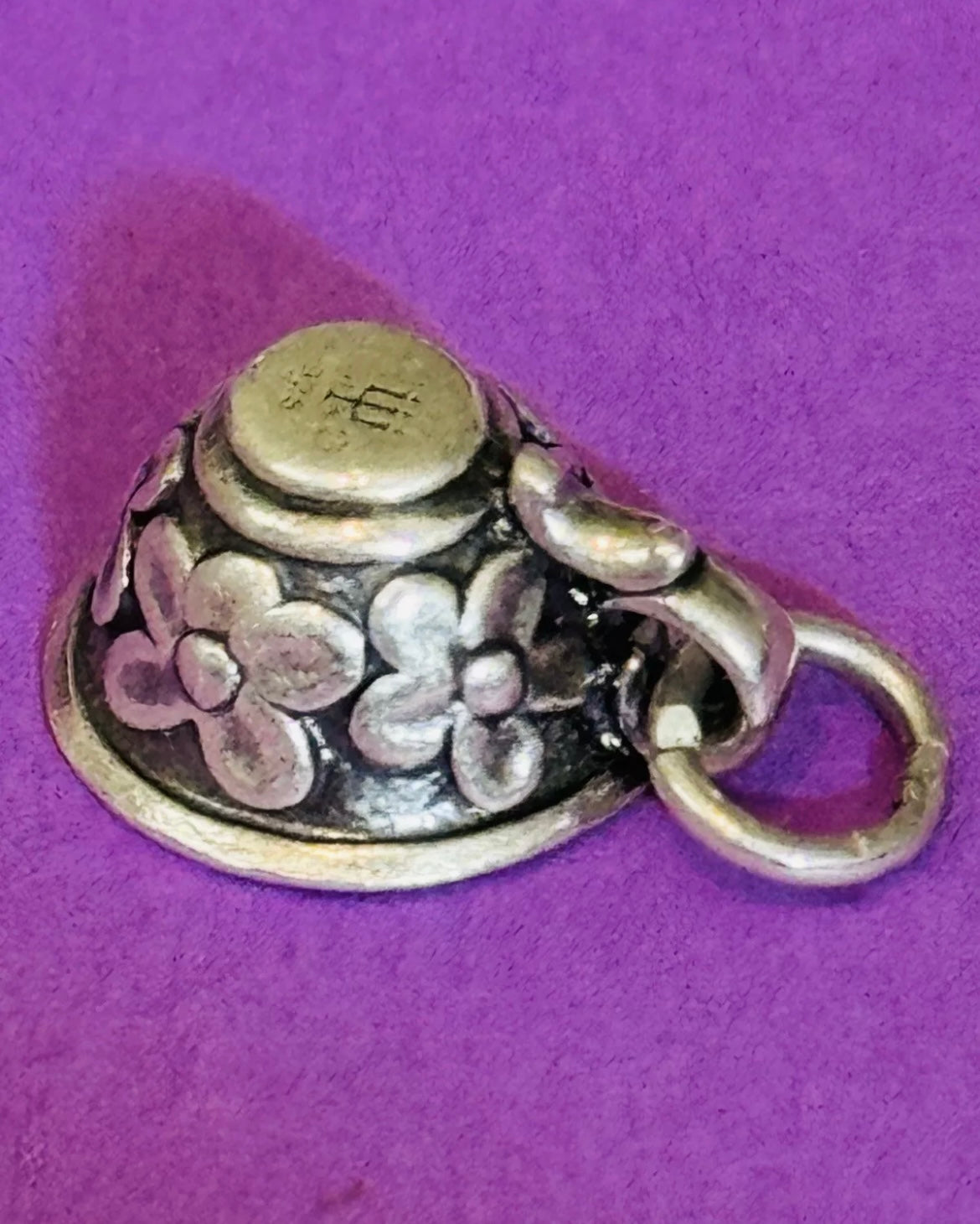 Preowned James Avery Retired Silver Floral Tea Cup Charm