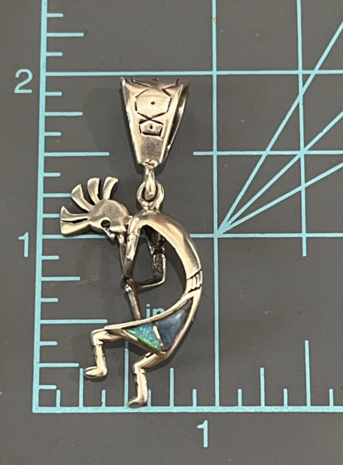 Authentic Native Amerian Kokopelli Inlay Malachite Pendant