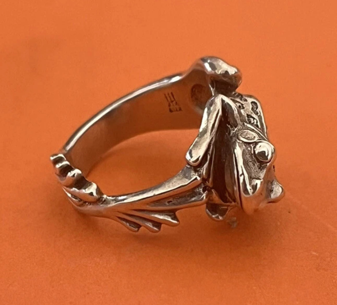 Preowned James Avery Retired Sterling Silver 3D Frog Ring Size 6