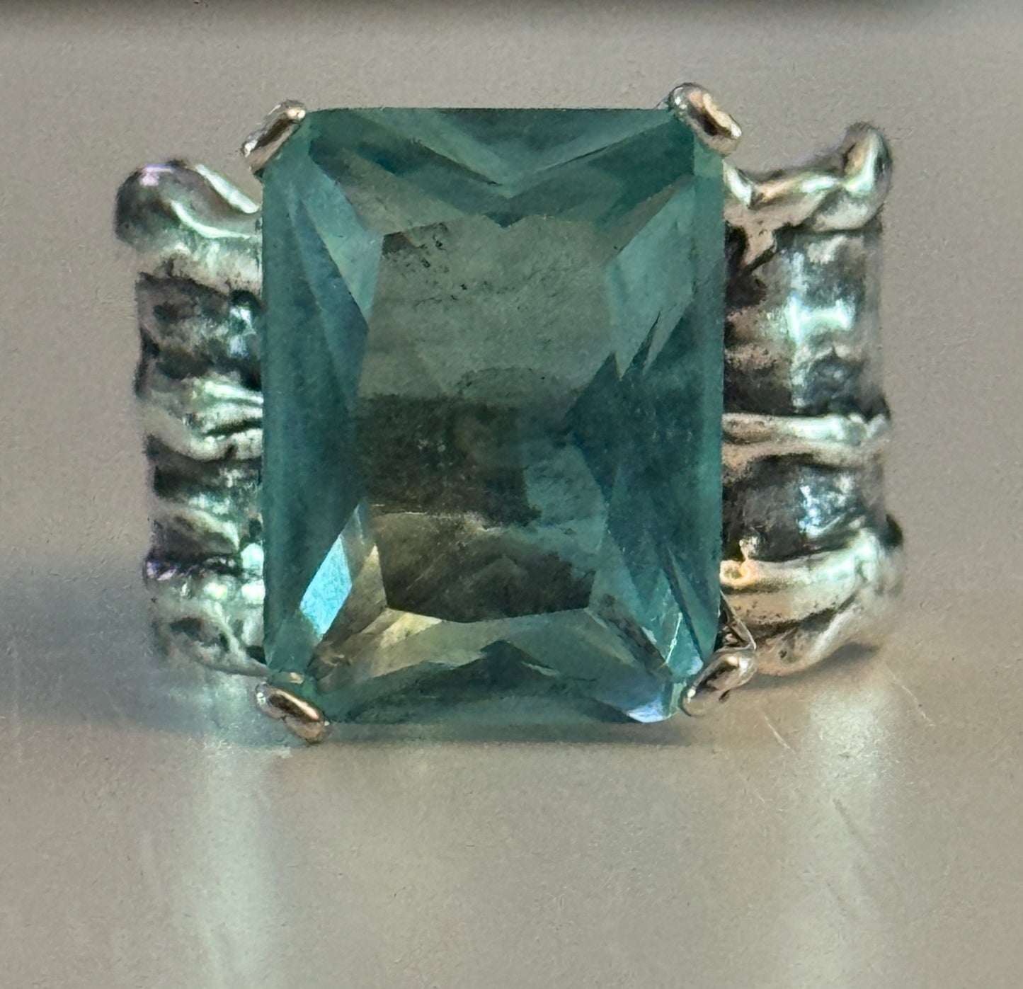 Silpada Sterling Silver Statement Ring Size 9 | Aquamarine Gemstone | Wide Band 925