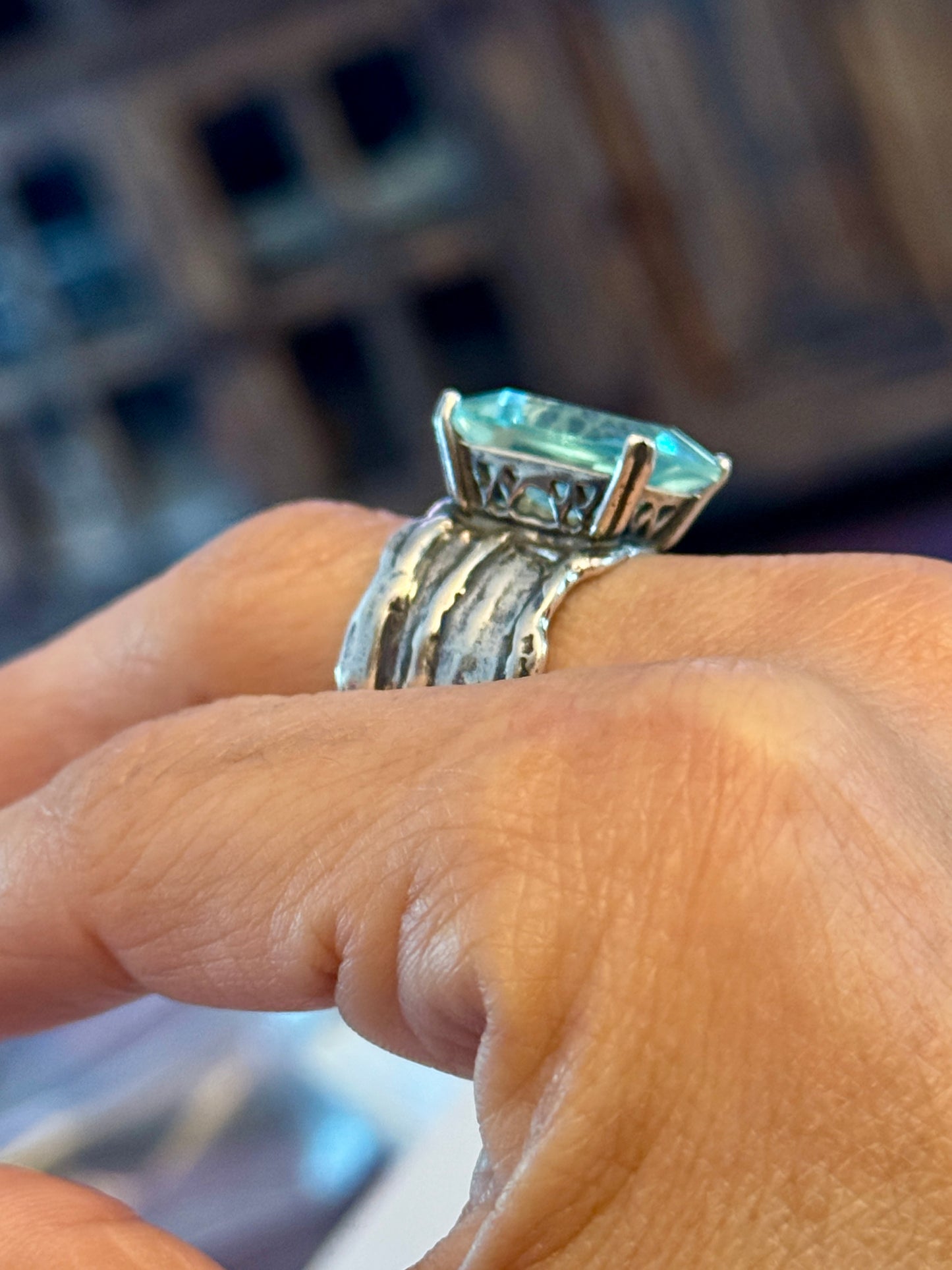 Silpada Sterling Silver Statement Ring Size 9 | Aquamarine Gemstone | Wide Band 925
