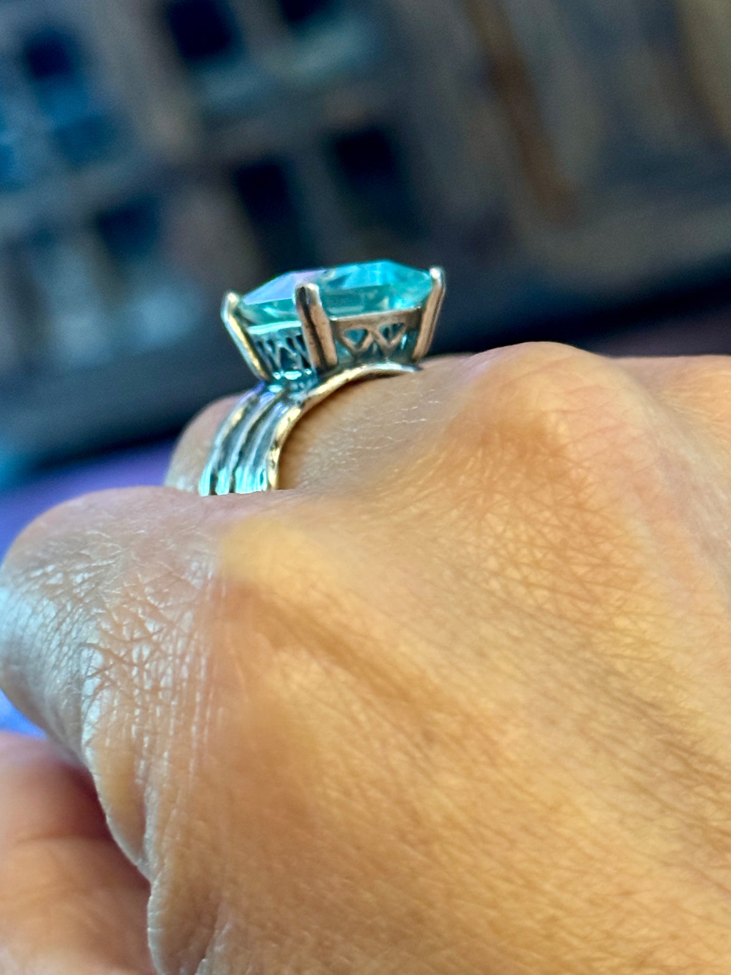 Silpada Sterling Silver Statement Ring Size 9 | Aquamarine Gemstone | Wide Band 925
