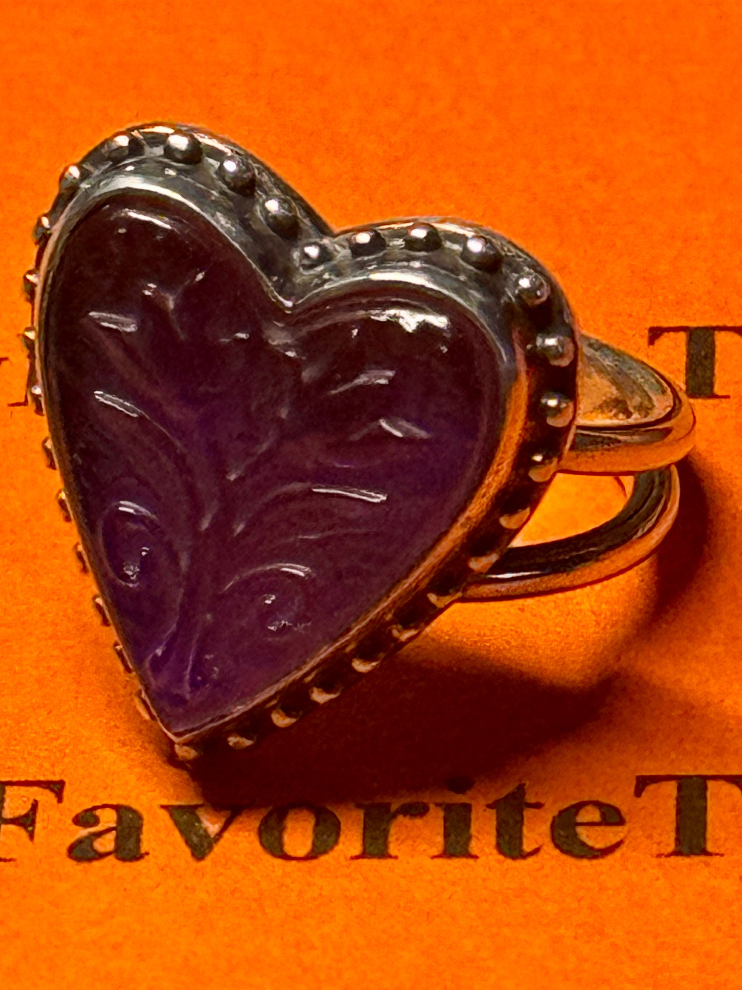 PreOwned James Avery RETIRED Sculpted Hearts and Tulips Purple Gemstone Ring Size 7 3/4