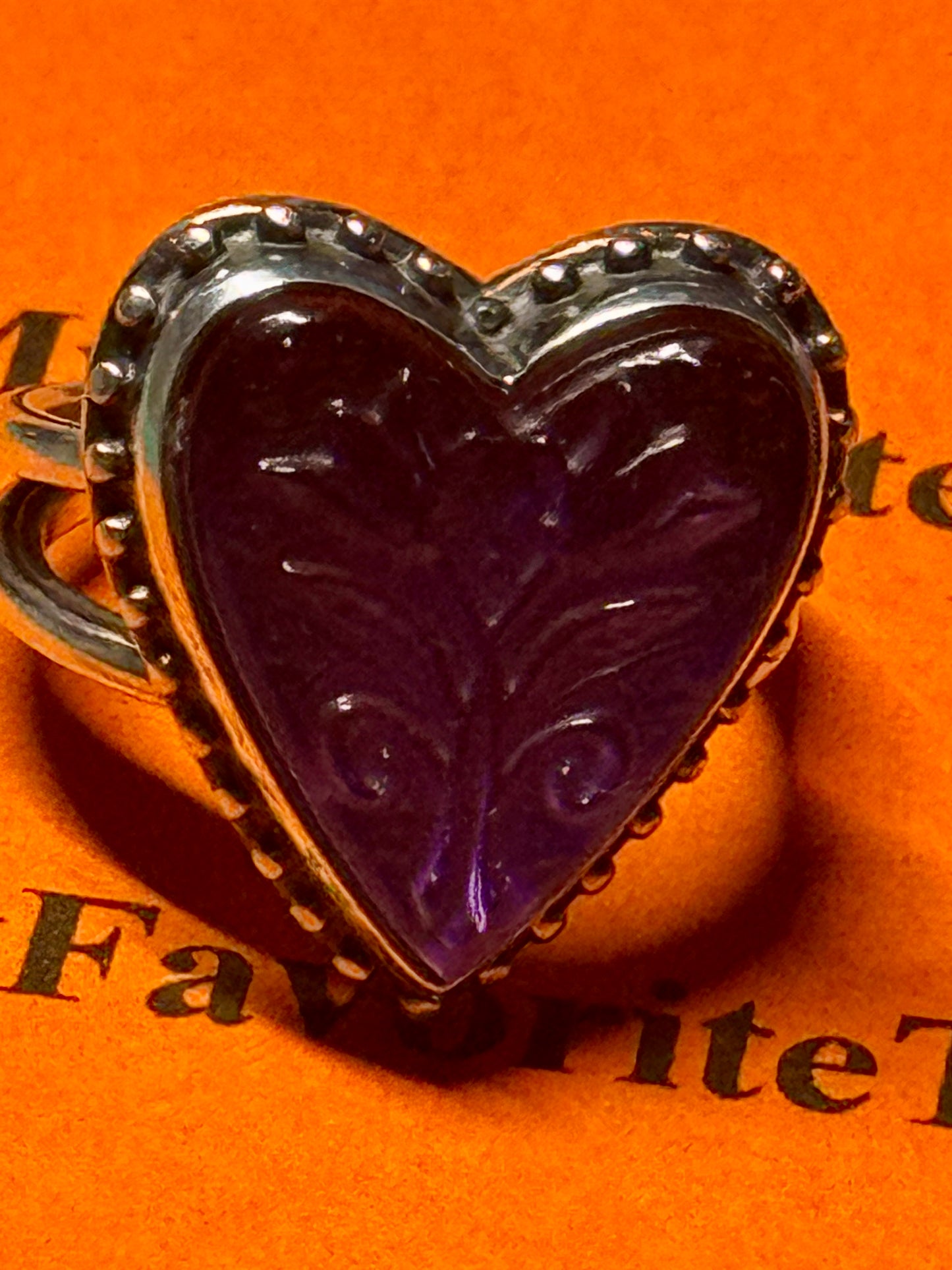 PreOwned James Avery RETIRED Sculpted Hearts and Tulips Purple Gemstone Ring Size 7 3/4