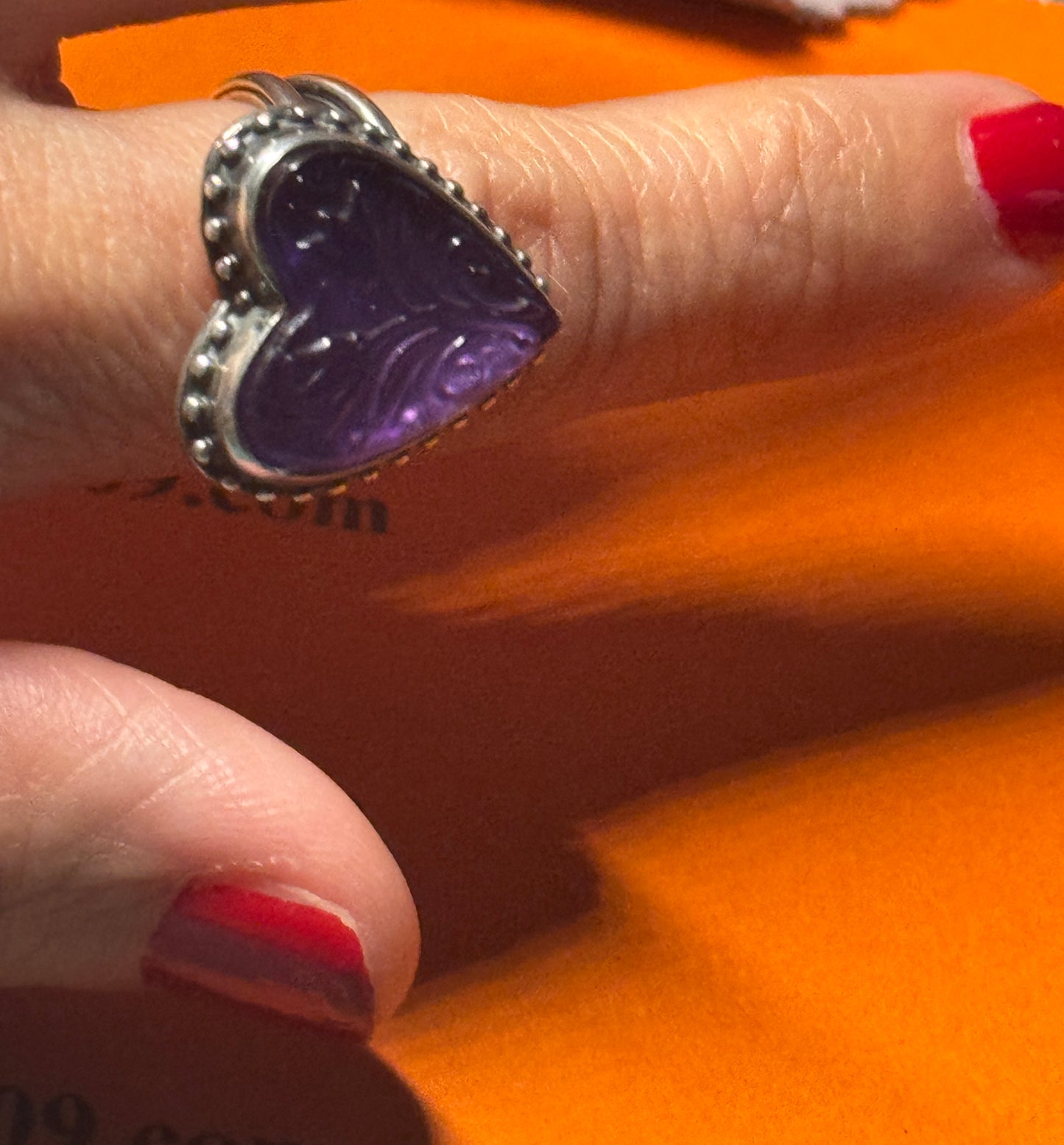 PreOwned James Avery RETIRED Sculpted Hearts and Tulips Purple Gemstone Ring Size 7 3/4