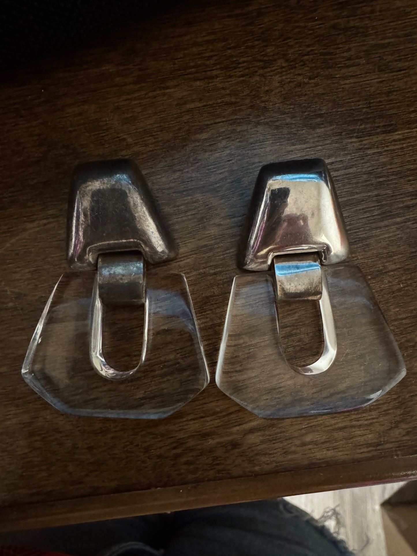 Vintage Rare Bayanihan Sterling Silver & Lucite Post Earrings 18.2g – Signed 925 – 1980s Modernist Statement Earrings
