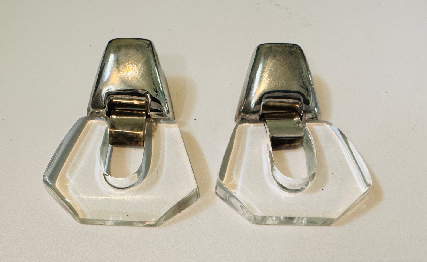 Vintage Rare Bayanihan Sterling Silver & Lucite Post Earrings 18.2g – Signed 925 – 1980s Modernist Statement Earrings