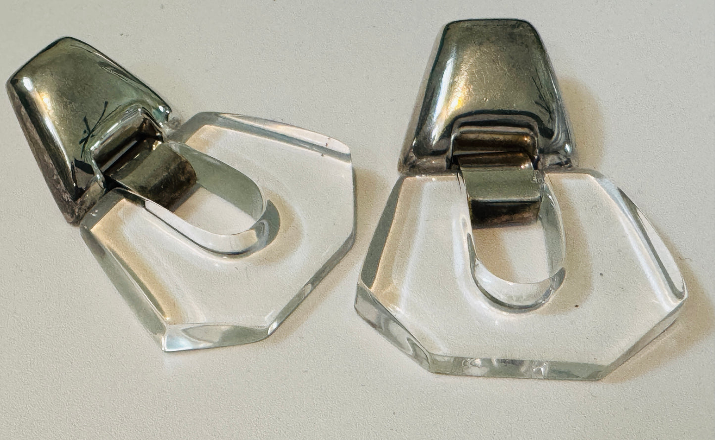 Vintage Rare Bayanihan Sterling Silver & Lucite Post Earrings 18.2g – Signed 925 – 1980s Modernist Statement Earrings