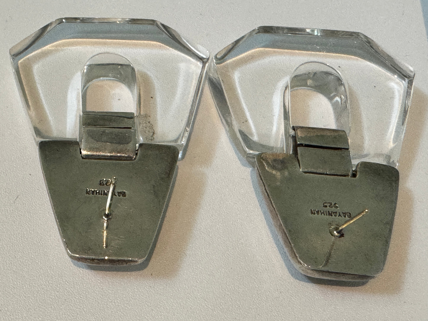 Vintage Rare Bayanihan Sterling Silver & Lucite Post Earrings 18.2g – Signed 925 – 1980s Modernist Statement Earrings