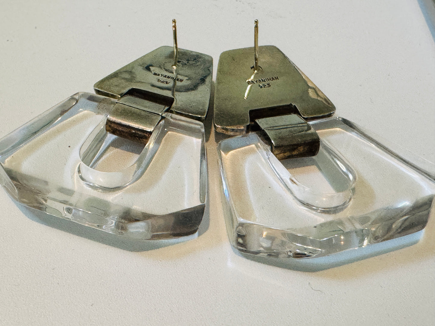 Vintage Rare Bayanihan Sterling Silver & Lucite Post Earrings 18.2g – Signed 925 – 1980s Modernist Statement Earrings