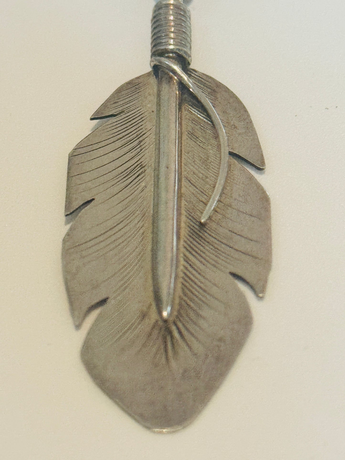 Vintage Navajo Eddie Garcia Feather Pendant – Kingman Turquoise – Sterling Silver 4” – 17.8g