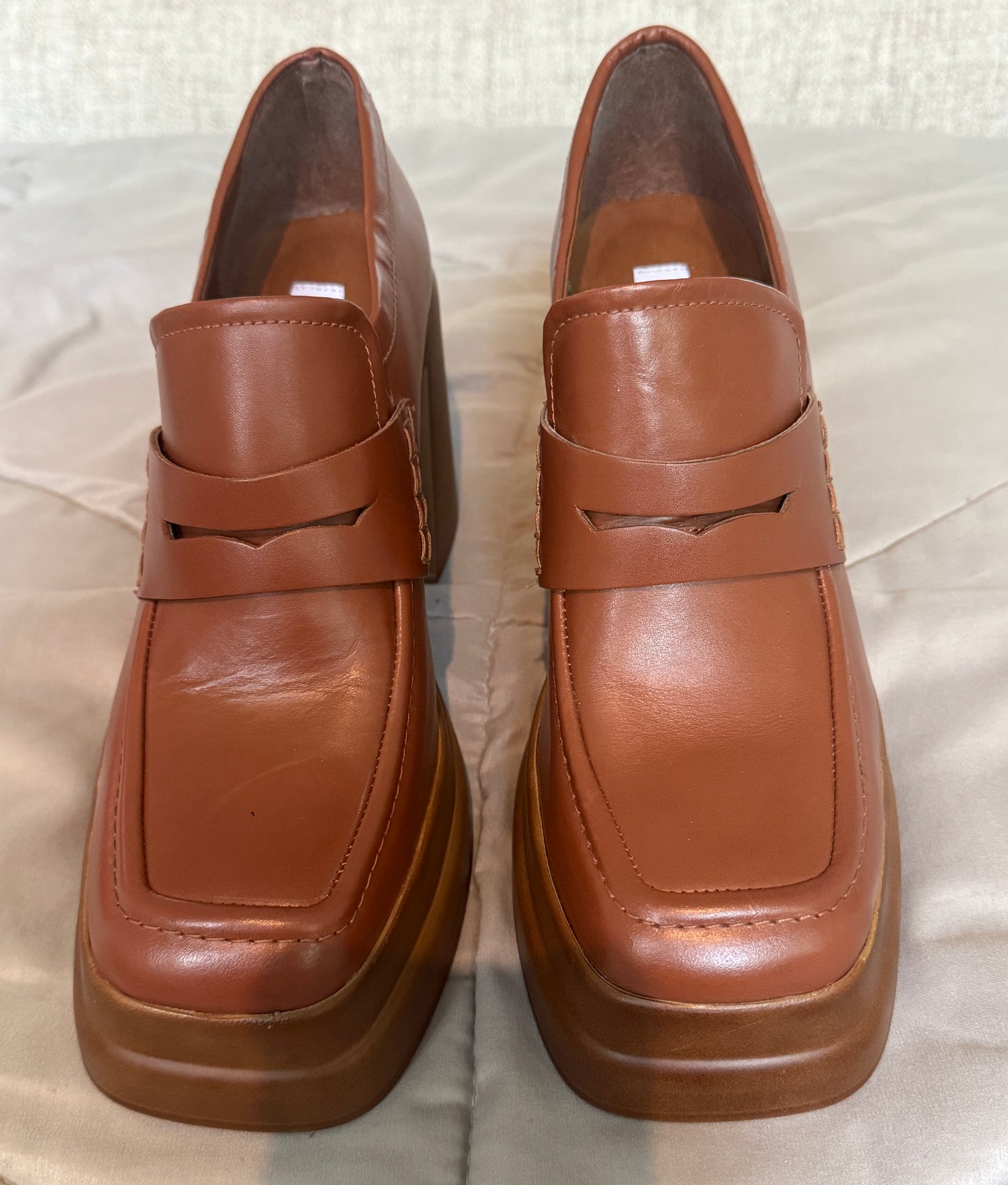 Steve Madden Perry Platform Loafers Cognac Brown Leather PERR02S1 Size 8