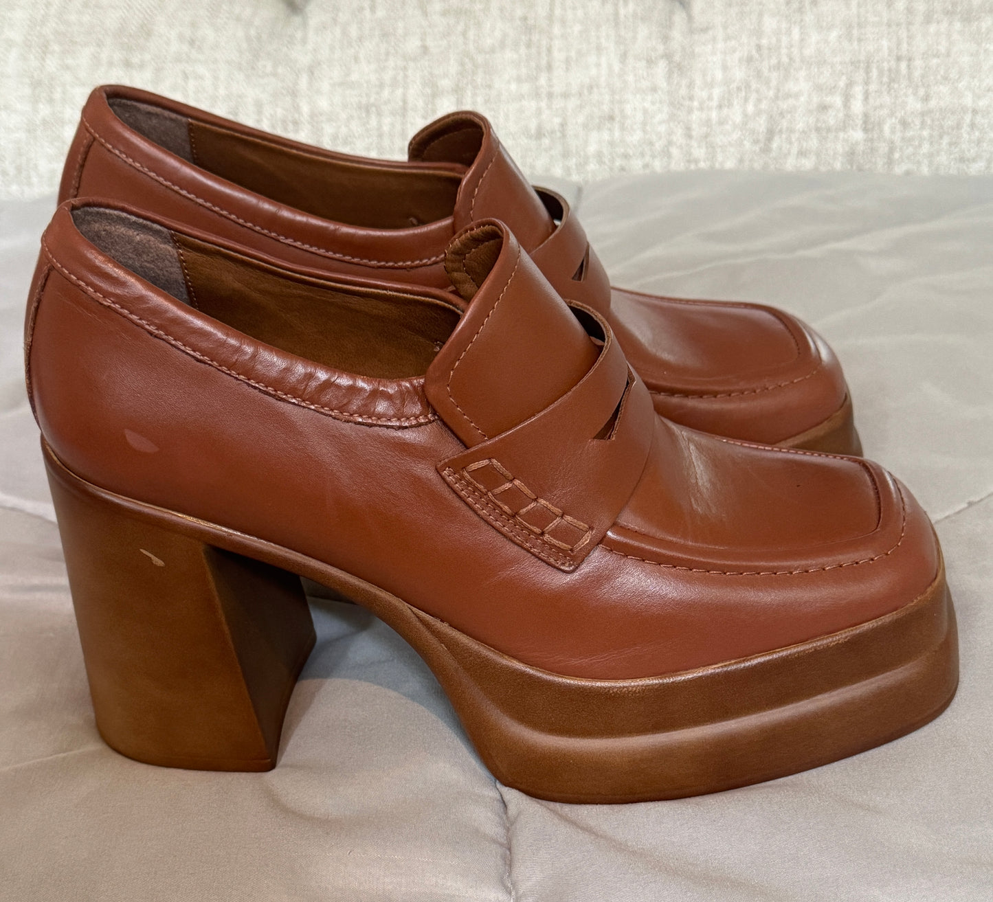 Steve Madden Perry Platform Loafers Cognac Brown Leather PERR02S1 Size 8
