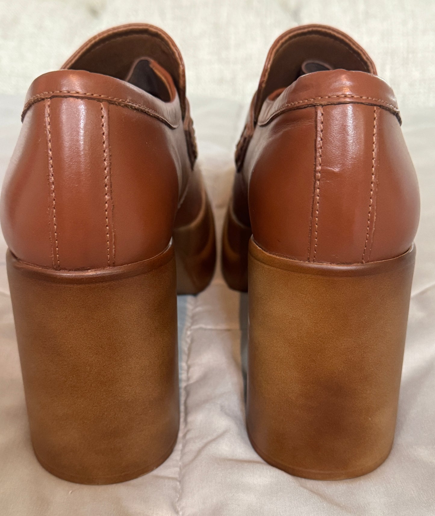Steve Madden Perry Platform Loafers Cognac Brown Leather PERR02S1 Size 8