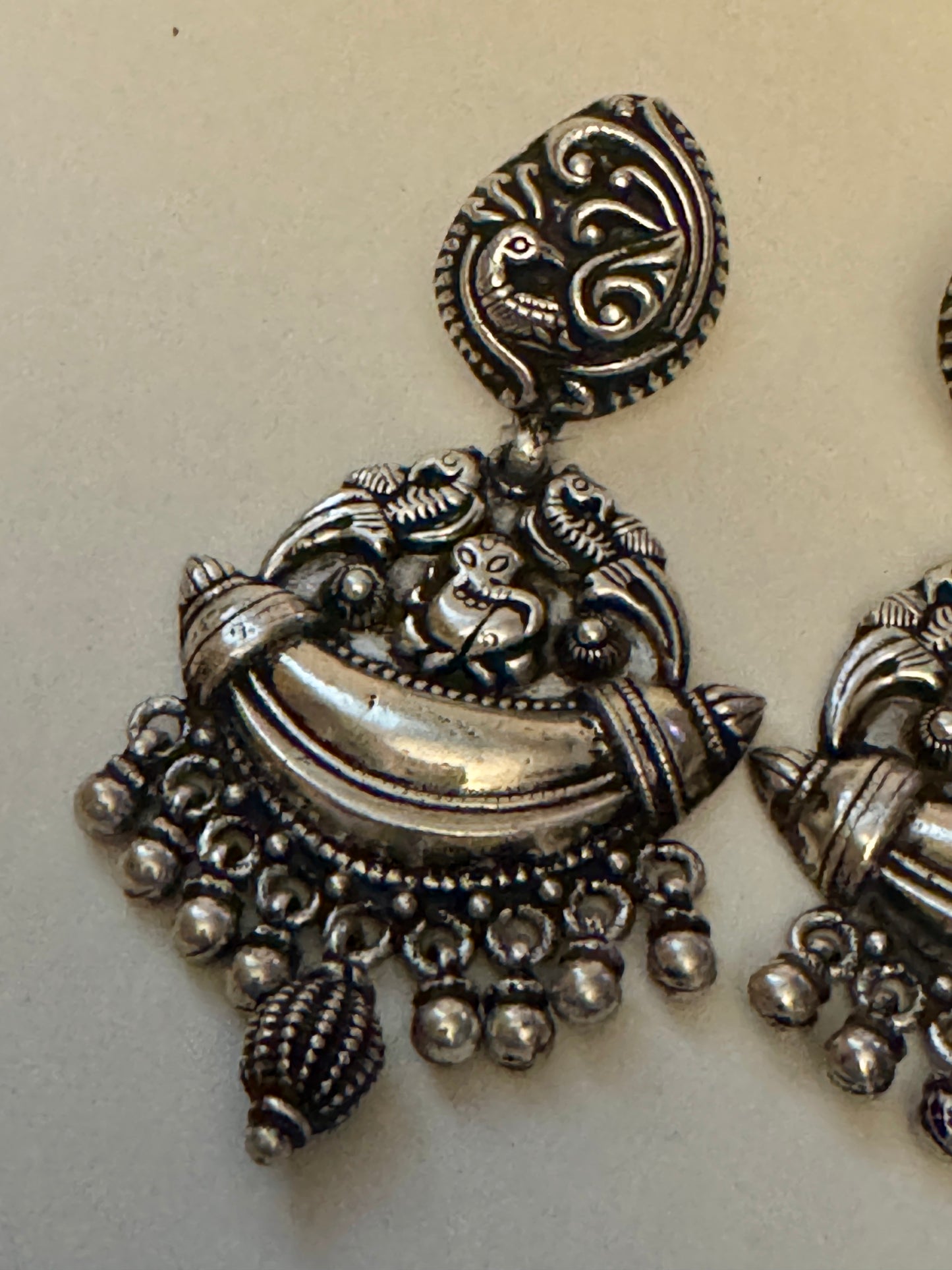 Vintage Sterling Silver Peacock Beaded Motif Earrings STUNNING!! 37.3 grams