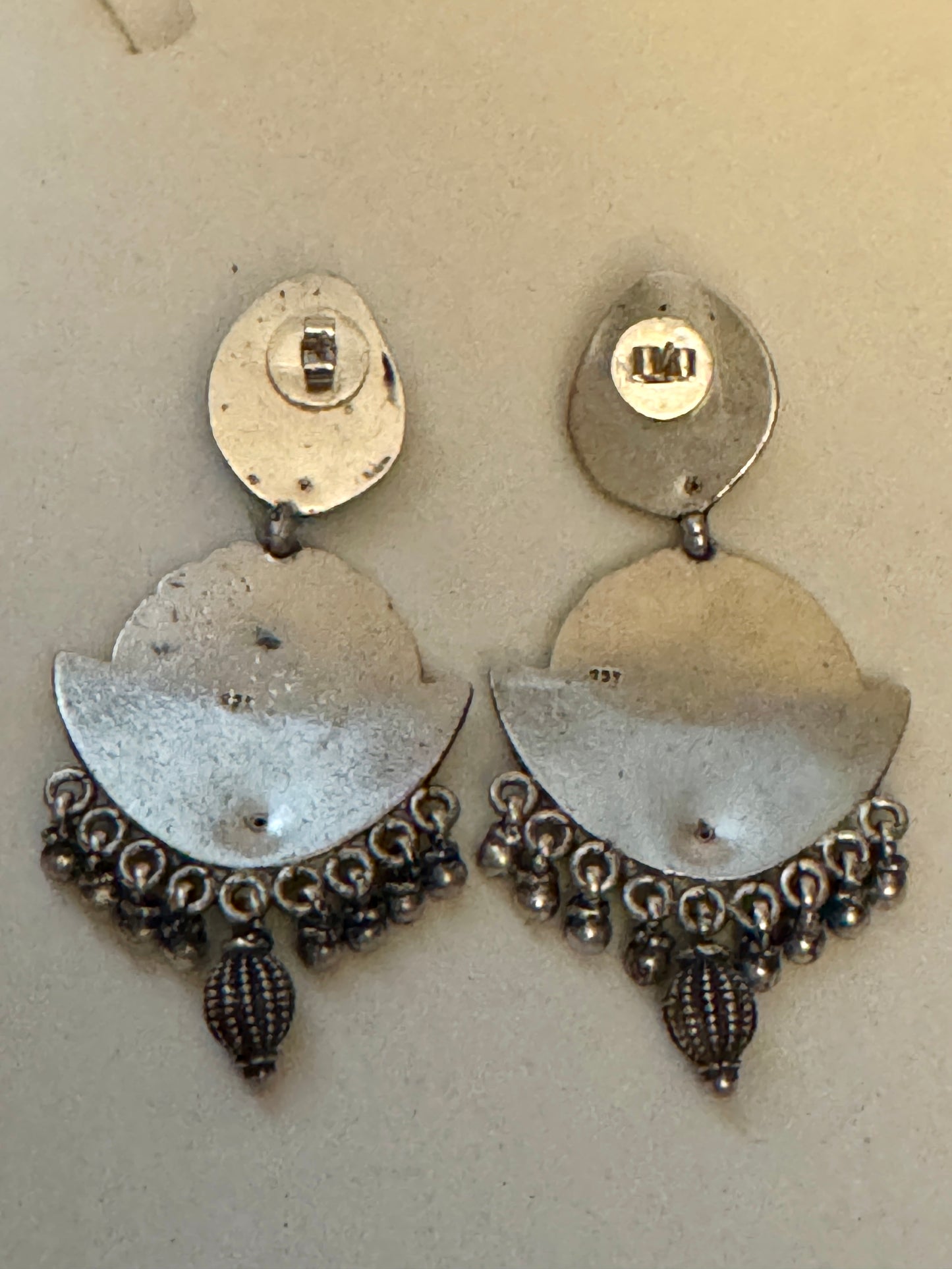 Vintage Sterling Silver Peacock Beaded Motif Earrings STUNNING!! 37.3 grams