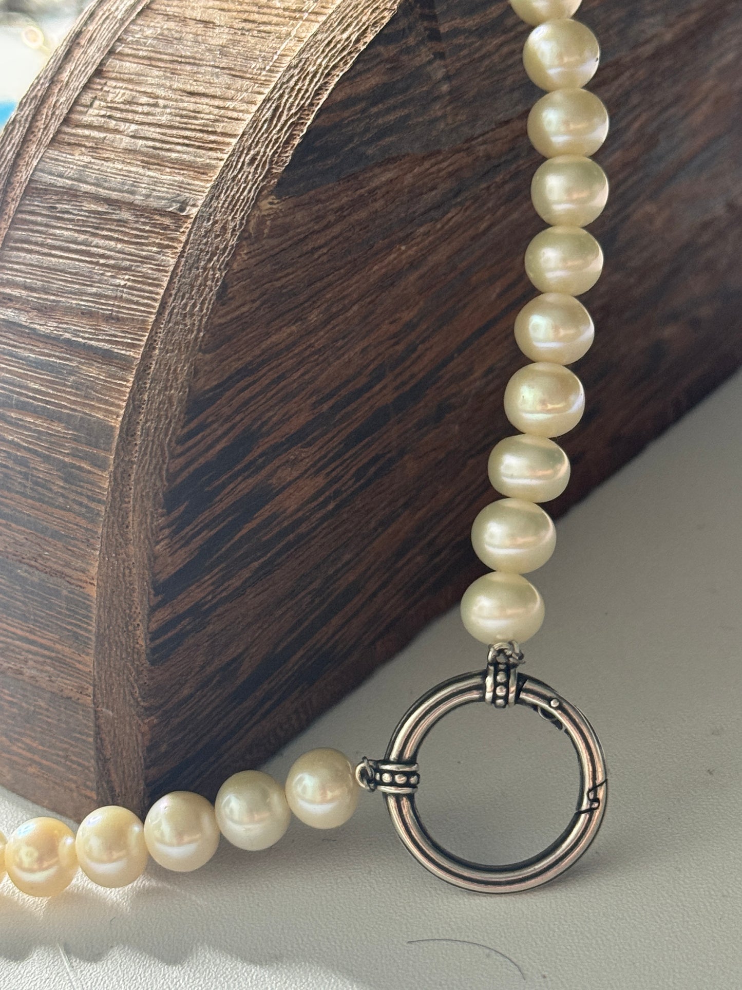 Genuine Pearl Necklace with James Avery Interchangeable Charm Holder 16”