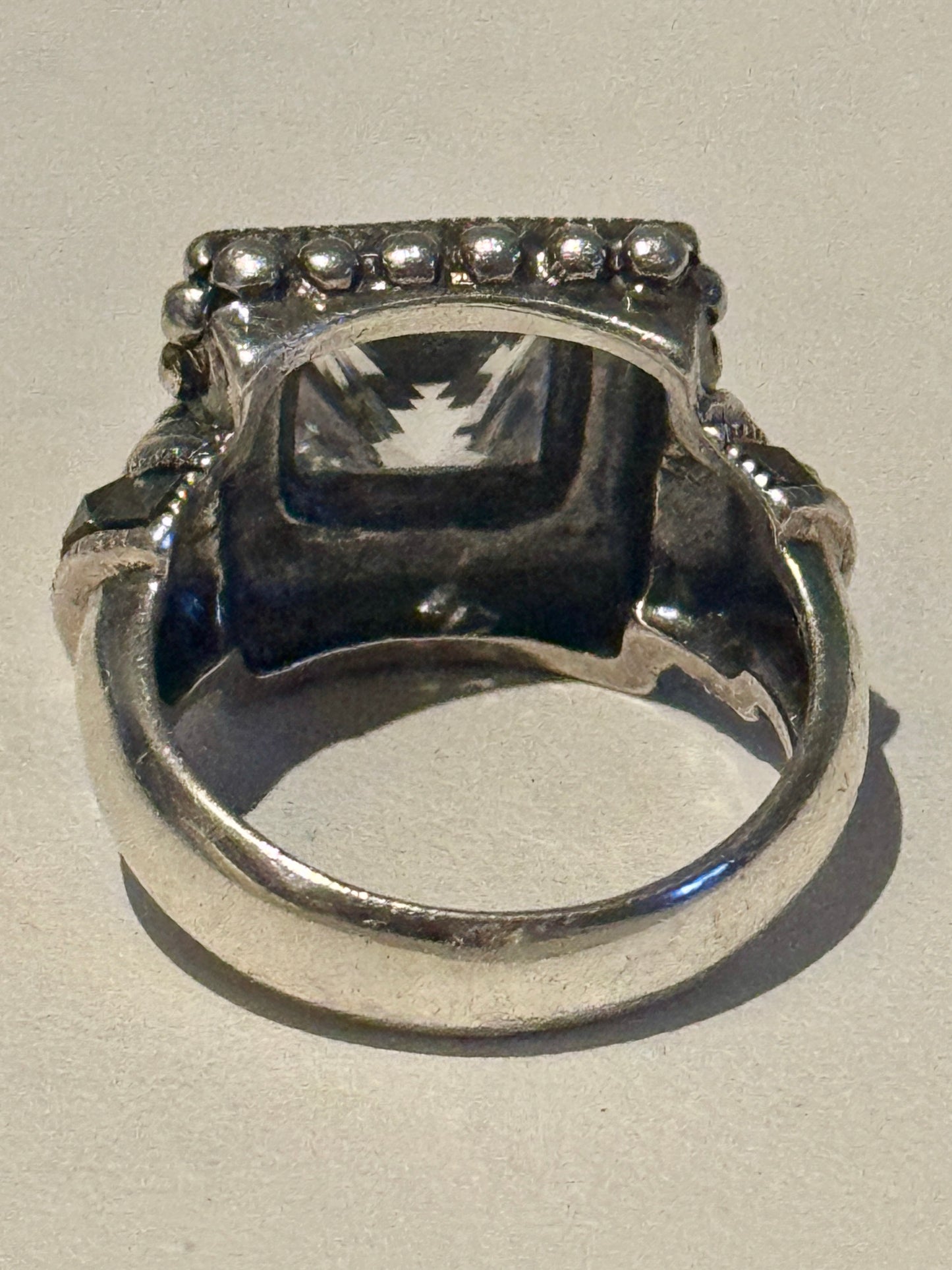 925 Sterling Silver Vintage Marcasite Gem & CZ Square Ring Size 7