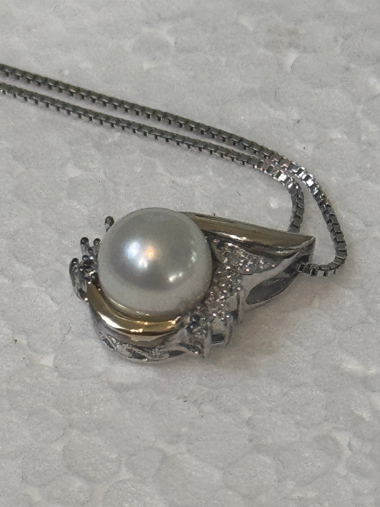Alwand Vahan 10k Yellow Gold & Sterling Silver Pearl & Diamond Pendant Necklace 17”