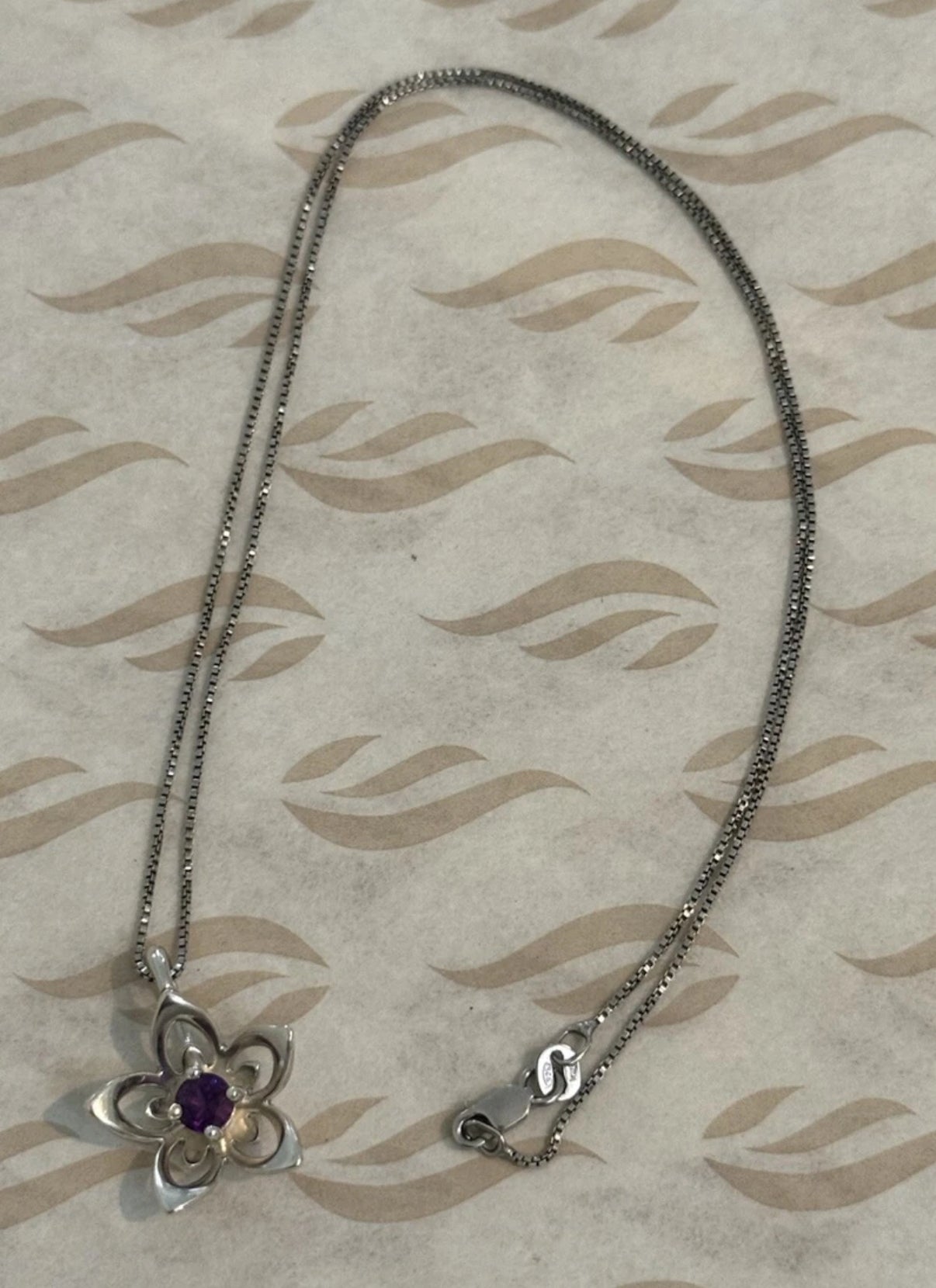 Pre-Owned James Avery Retired 925 Silver Star Flower & Amethyst Pendant w/ 18”Necklace