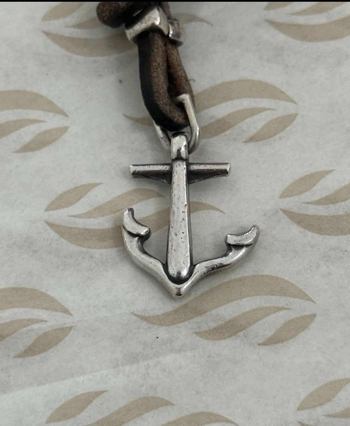 Pre-Owned James Avery Retired Sterling Silver Anchor Hook Leather 3” Bracelet