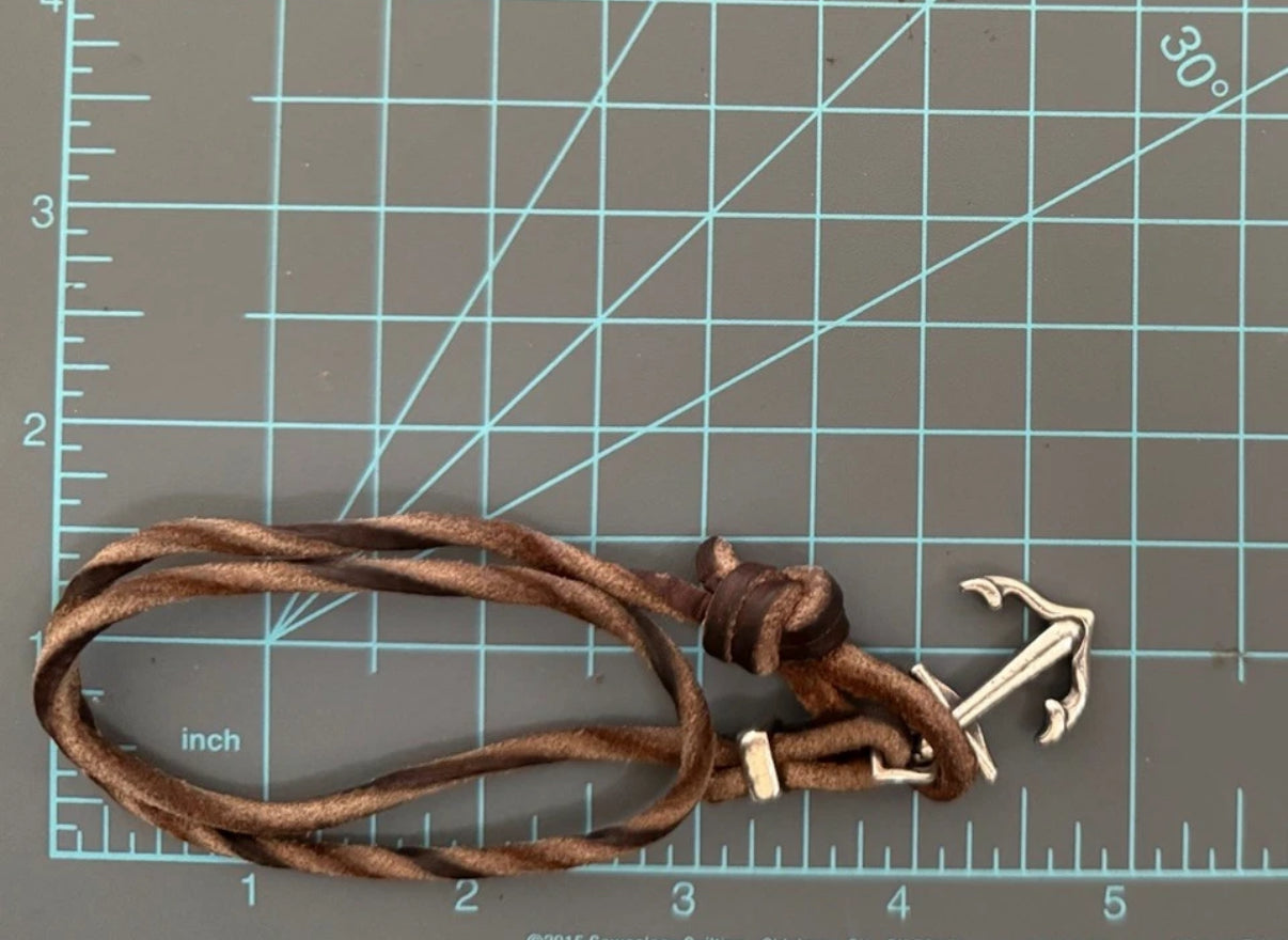 Pre-Owned James Avery Retired Sterling Silver Anchor Hook Leather 3” Bracelet