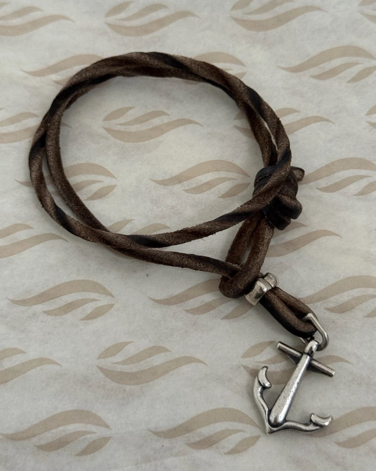 Pre-Owned James Avery Retired Sterling Silver Anchor Hook Leather 3” Bracelet