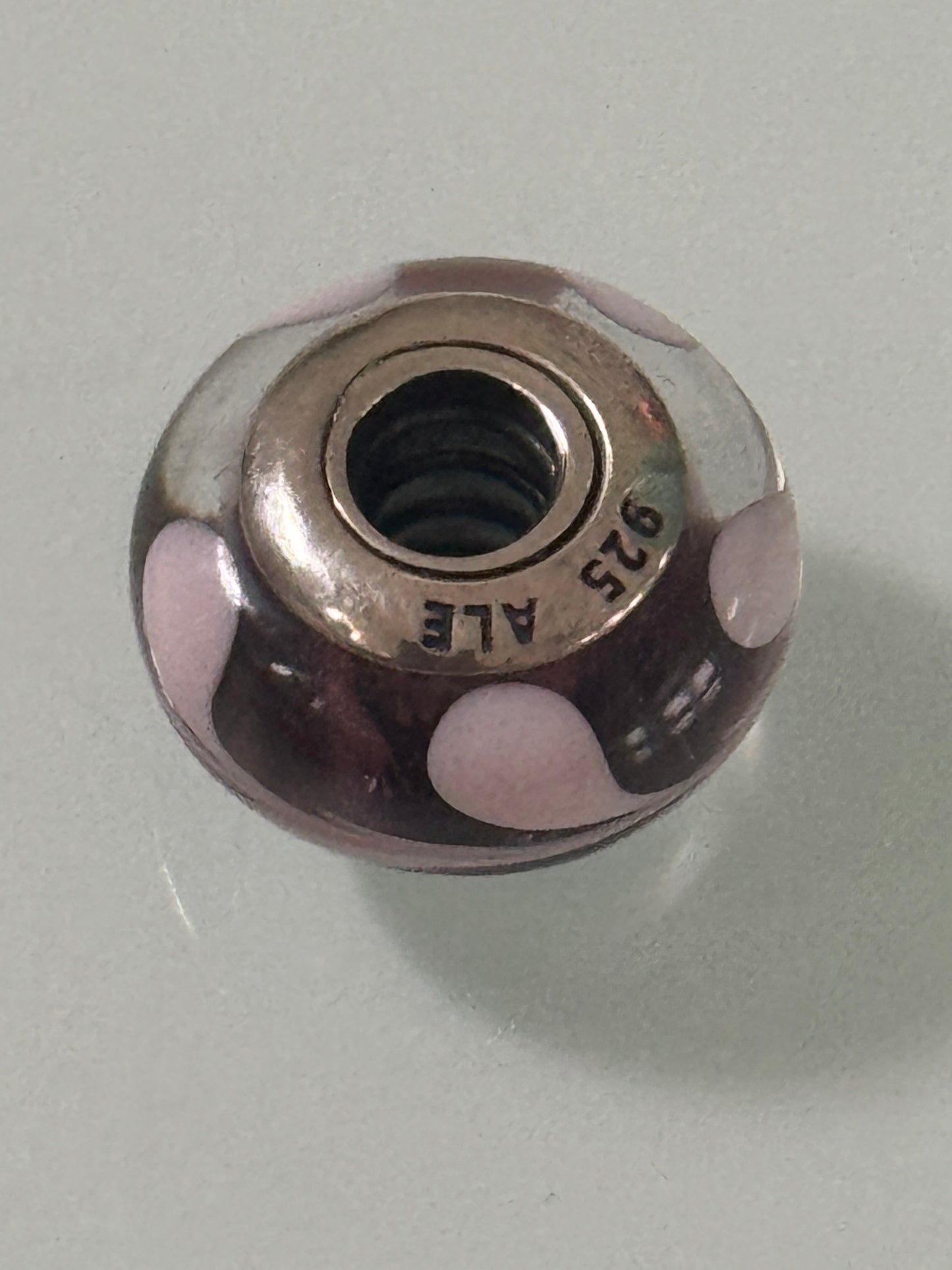 Pre Owned Retired Authentic Pandora Purple Pink Swirl Silver Murano Glass Charm #790677