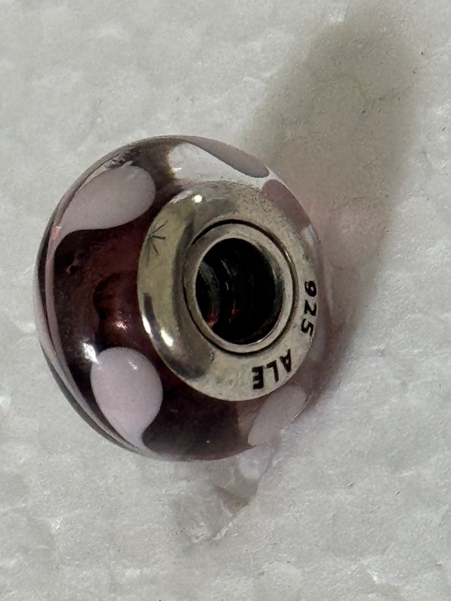 Pre Owned Retired Authentic Pandora Purple Pink Swirl Silver Murano Glass Charm #790677