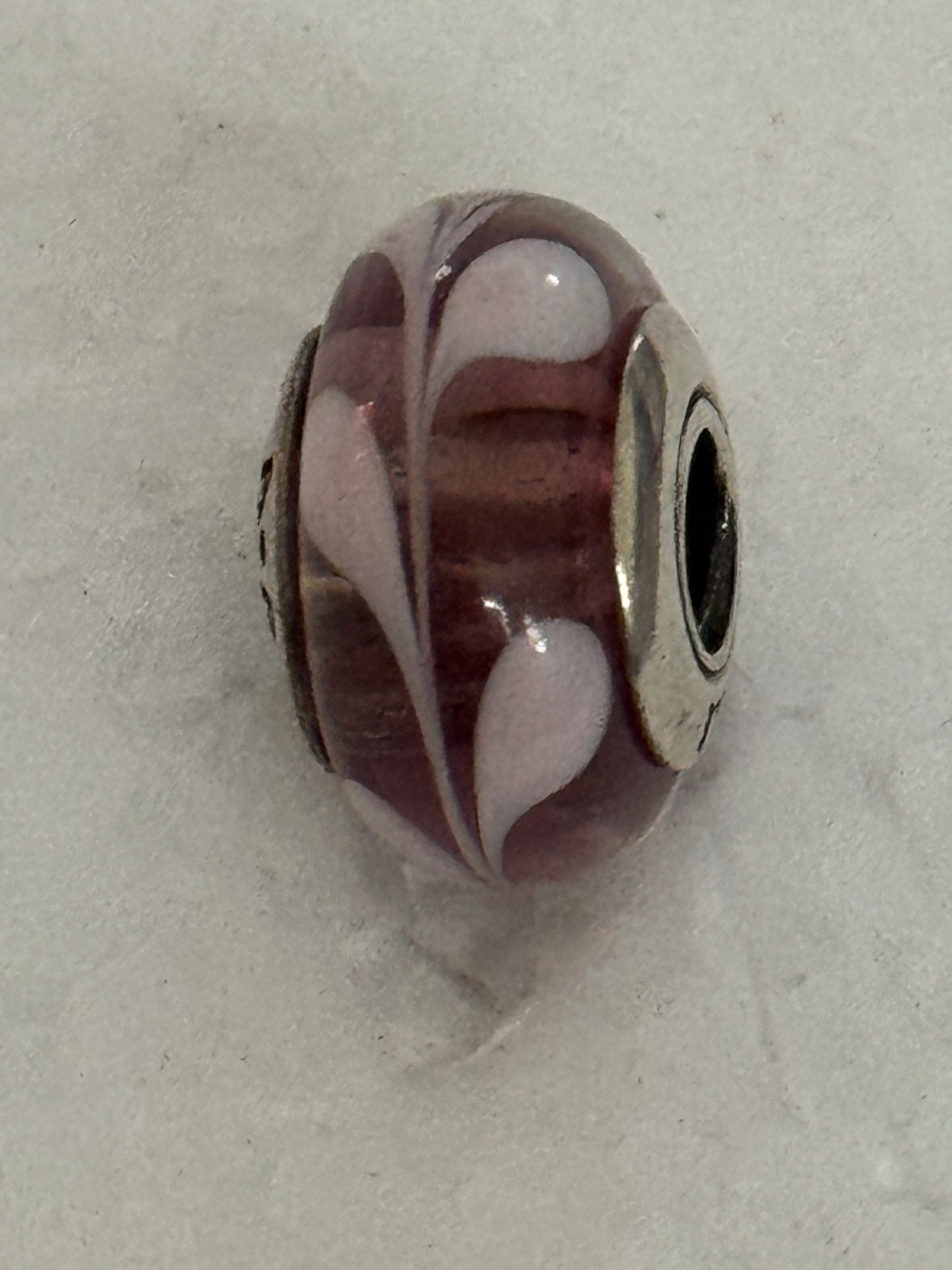 Pre Owned Retired Authentic Pandora Purple Pink Swirl Silver Murano Glass Charm #790677