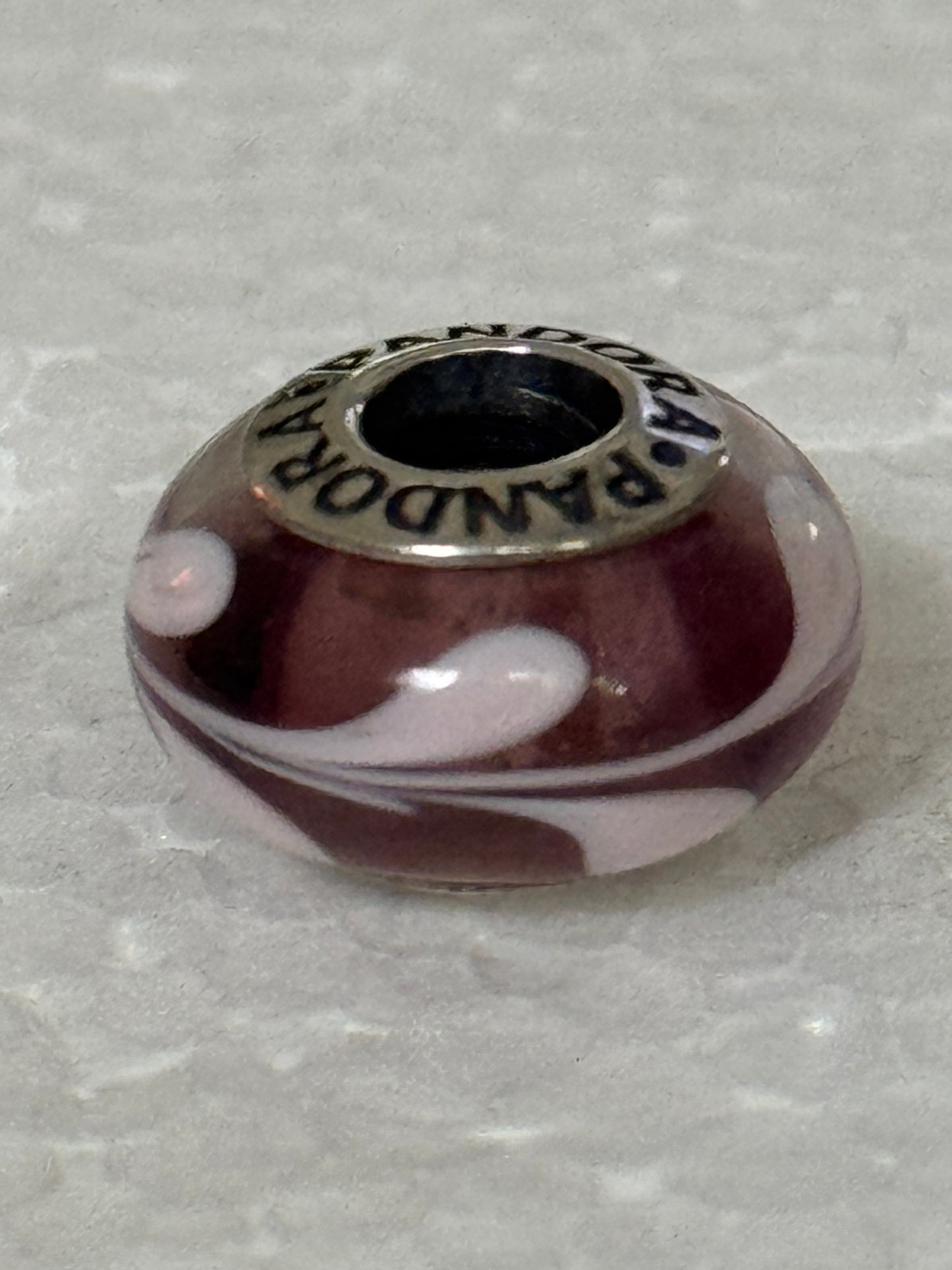 Pre Owned Retired Authentic Pandora Purple Pink Swirl Silver Murano Glass Charm #790677