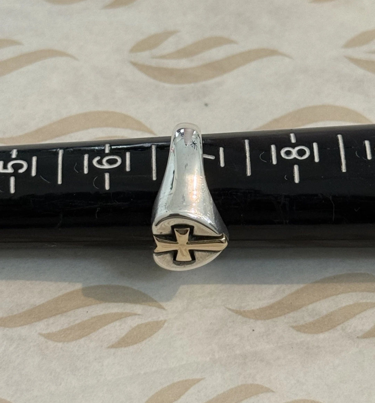 Pre-Owned James Avery Retired 14k Gold and Sterling Silver Heart With Cross Ring Size 7