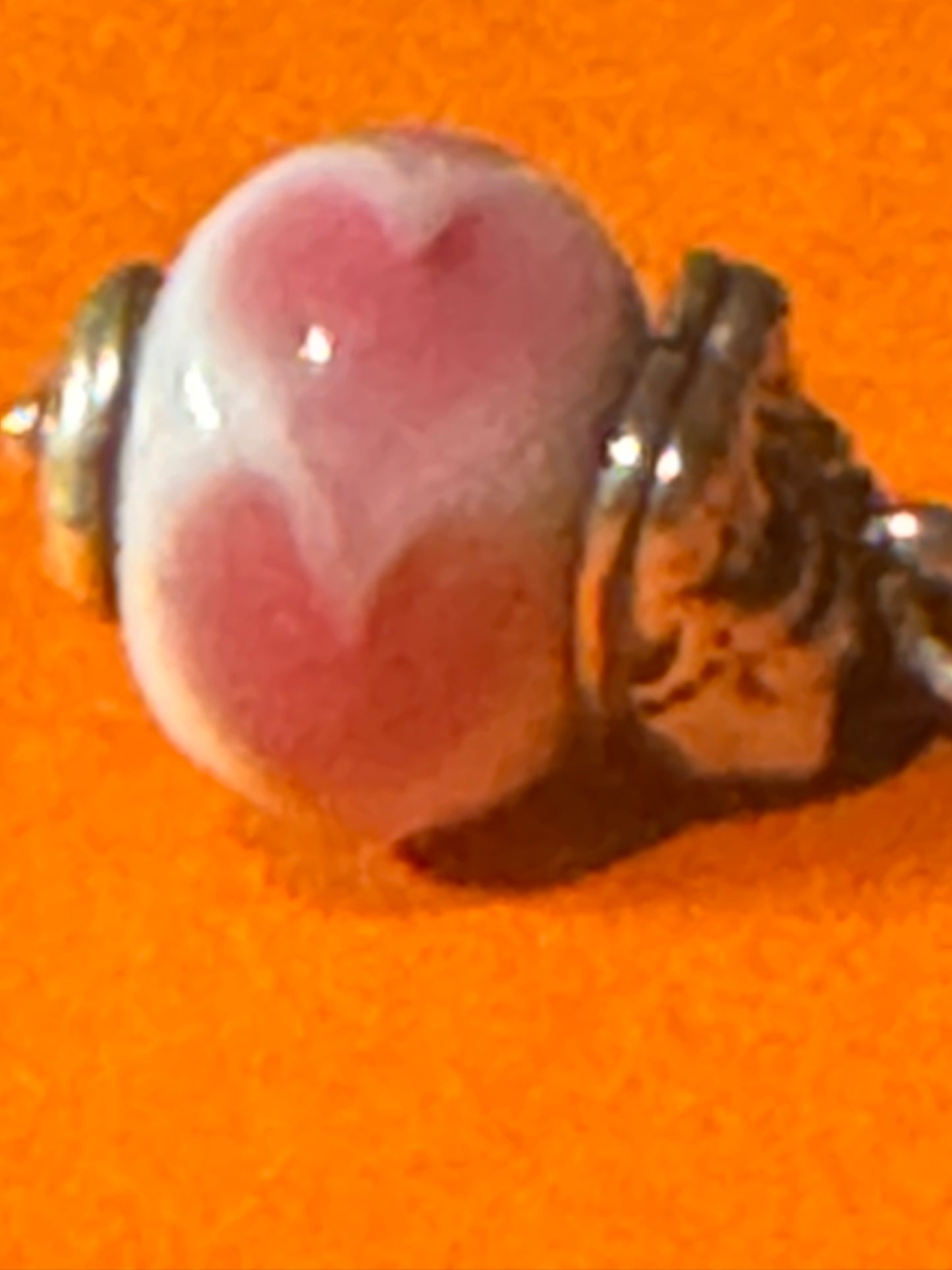 James Avery Retired Silver Baby Girl Shoes on Pink and White Heart Glass Bead Finial