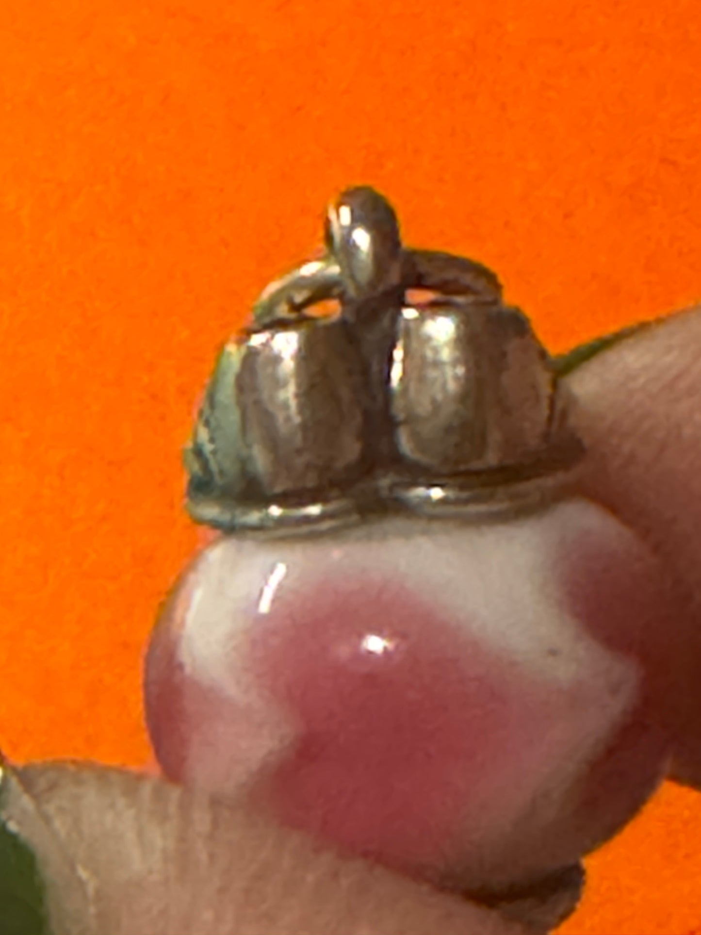 James Avery Retired Silver Baby Girl Shoes on Pink and White Heart Glass Bead Finial