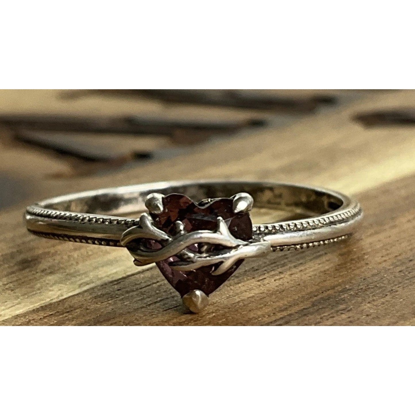 Sterling Silver Garnet Heart Bypass Love Ring 925 January Birthstone Size 10.25