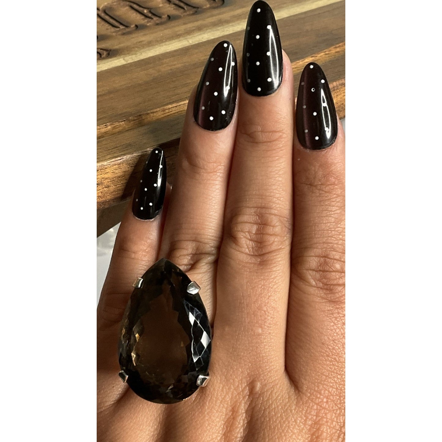 Vintage Sterling Silver Large Smoky Quartz Pear Cocktail Statement Ring 22g Sz 7