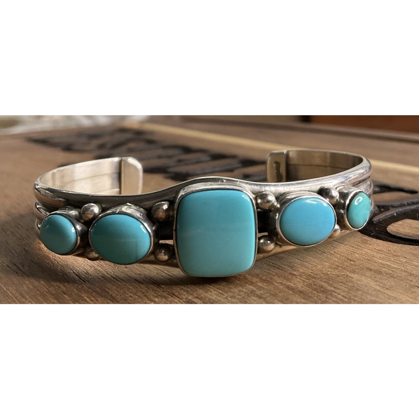 Vintage Turquoise 925 Cuff Bracelet Southwestern Native Multi Stone Cuff