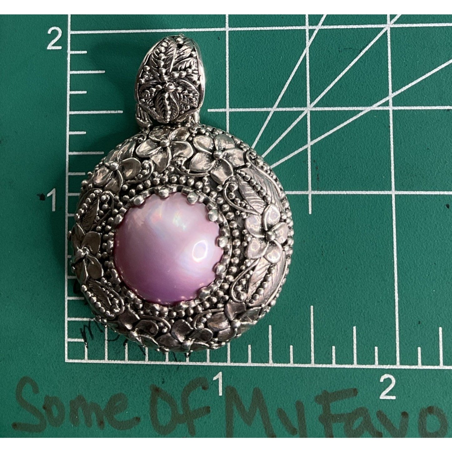 Sardis 925 Sterling Silver Pink Cabochon Ornate Pendant Turkish Style