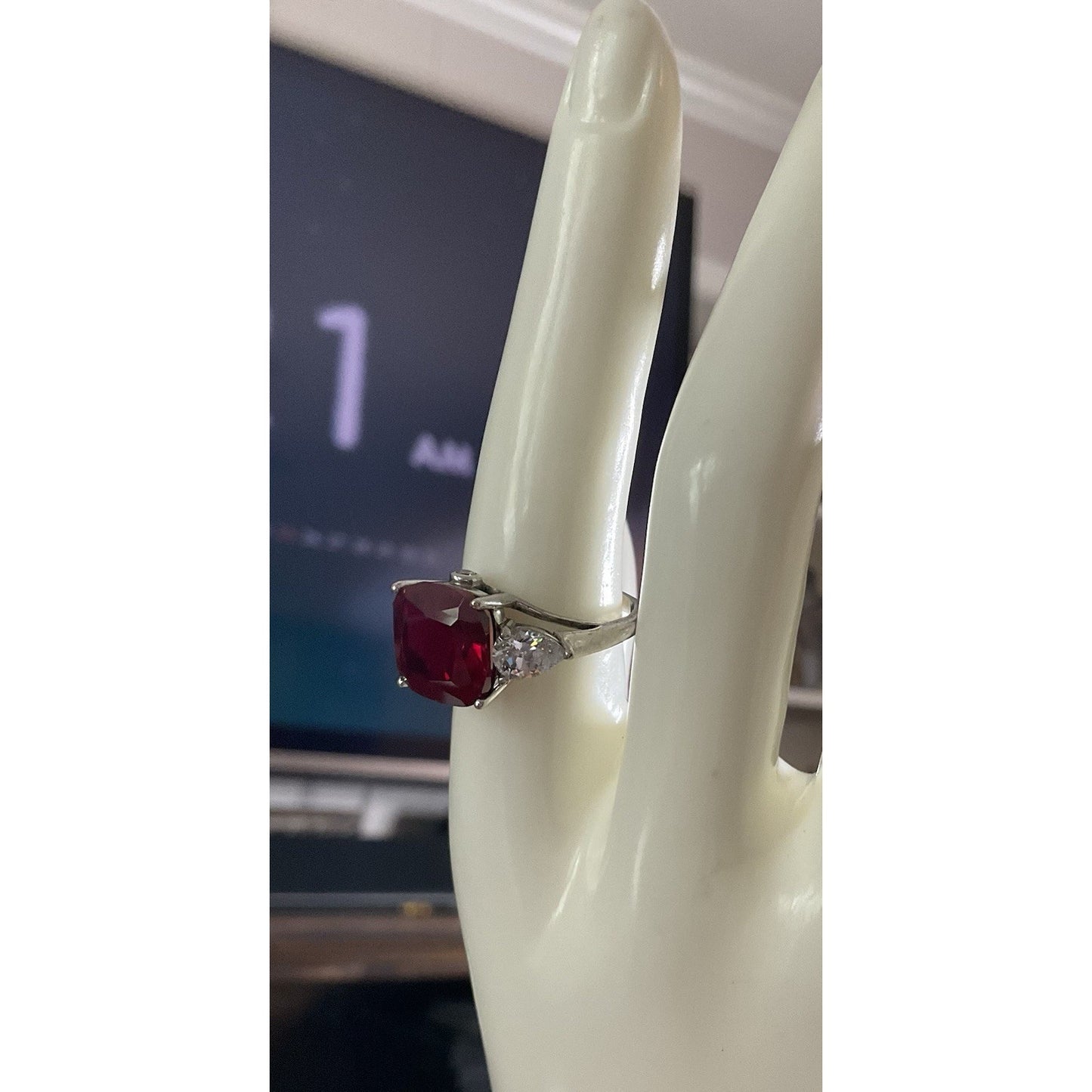 BGE 925 Sterling Silver Ruby Red Cushion Cut Style Ring Size 9