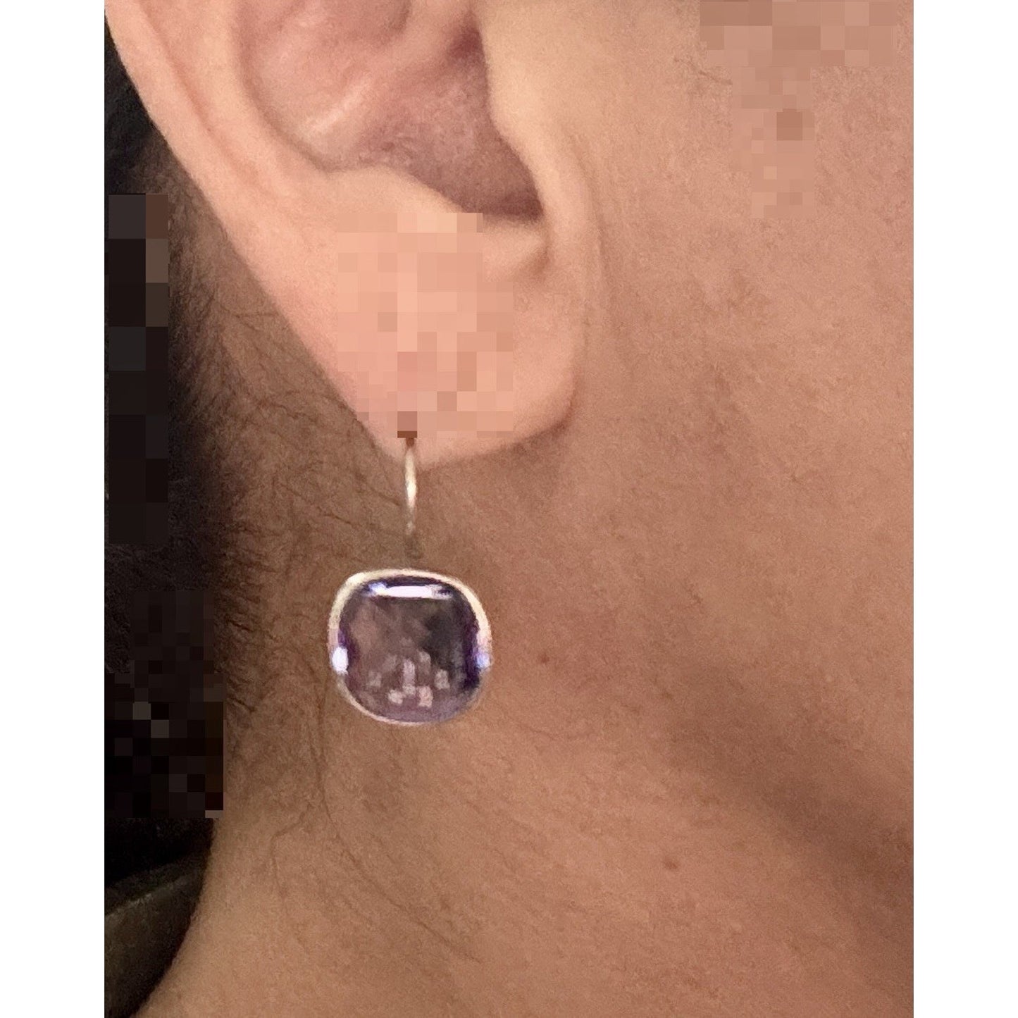 Sterling Silver 925 Amethyst Drop Earrings Faceted Purple 1” Bezel Set 6.4gr