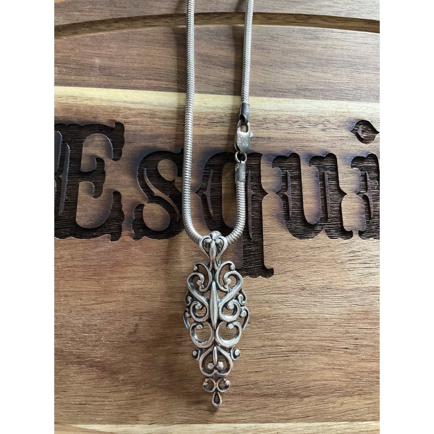 Vintage Carolyn Pollack 925 Sterling Silver Filigree Scroll Pendant Necklace