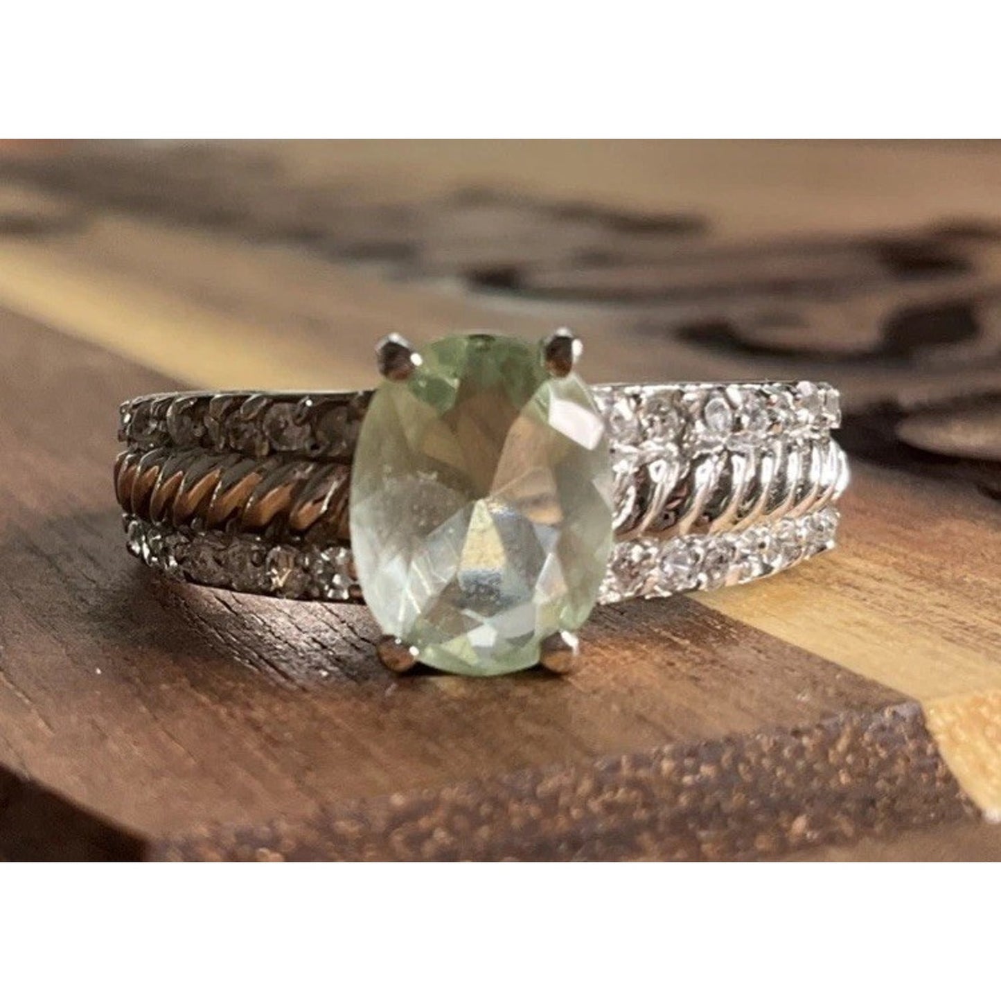 Sterling Silver Green Gemstone Halo Ring Oval Statement Ring 925 Size 8