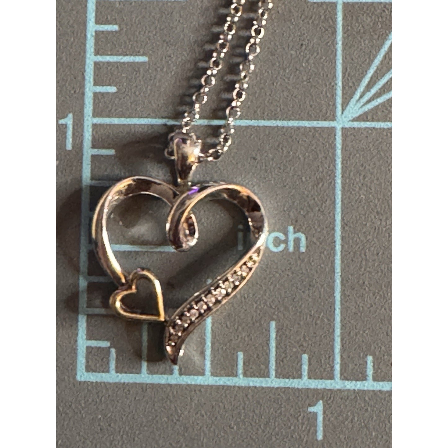 Helzberger Sterling Silver 925 & 10kt Gold Diamond Heart Pendant Necklace 17”