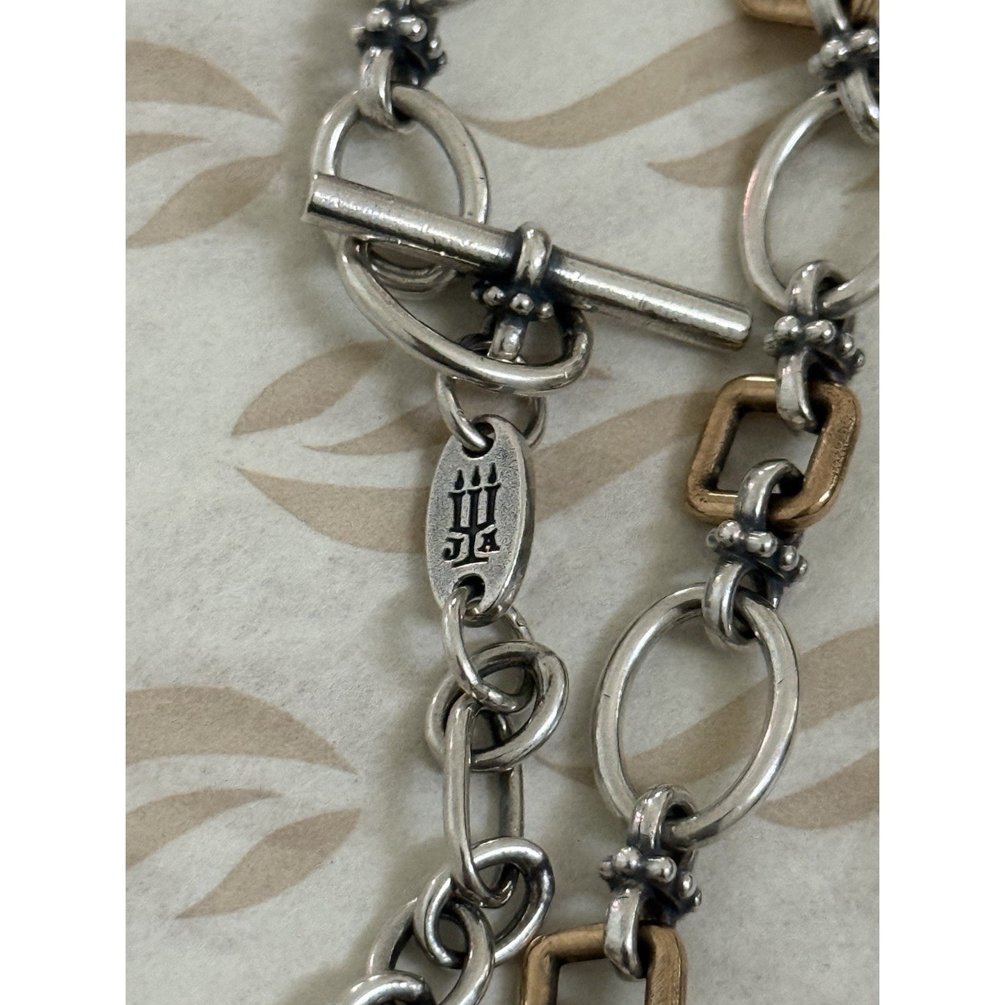 James Avery Retired Sterling Silver & Bronze Geometric Links 42” Necklace Pre-Owned