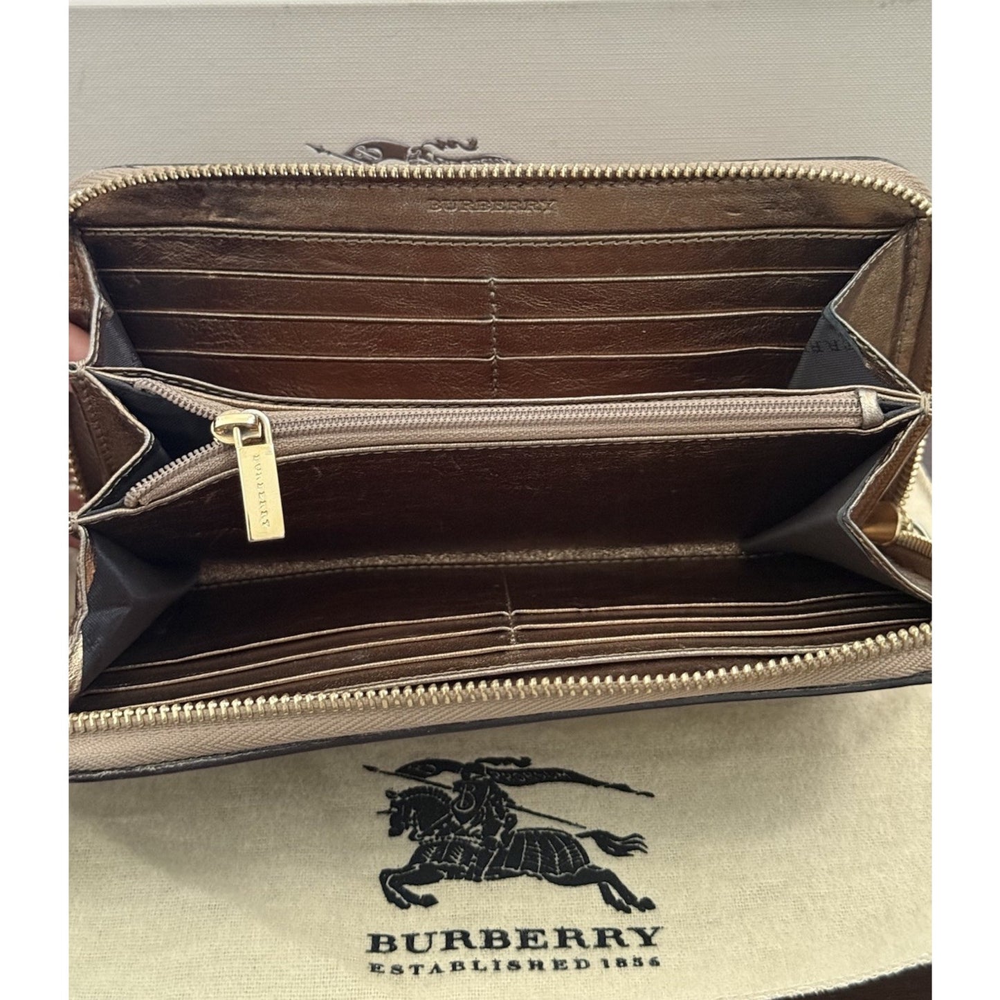 Burberry Nova Check Beige Plaid Zip Around Long Wallet Excellent Condition!