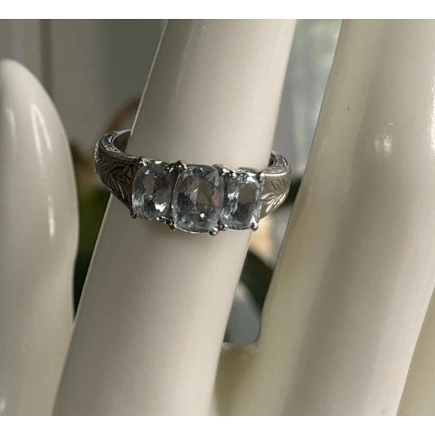 Vintage Style 3 Stone Ring 925 Sterling Silver Cushion Cut Trilogy Ring Size 7.5